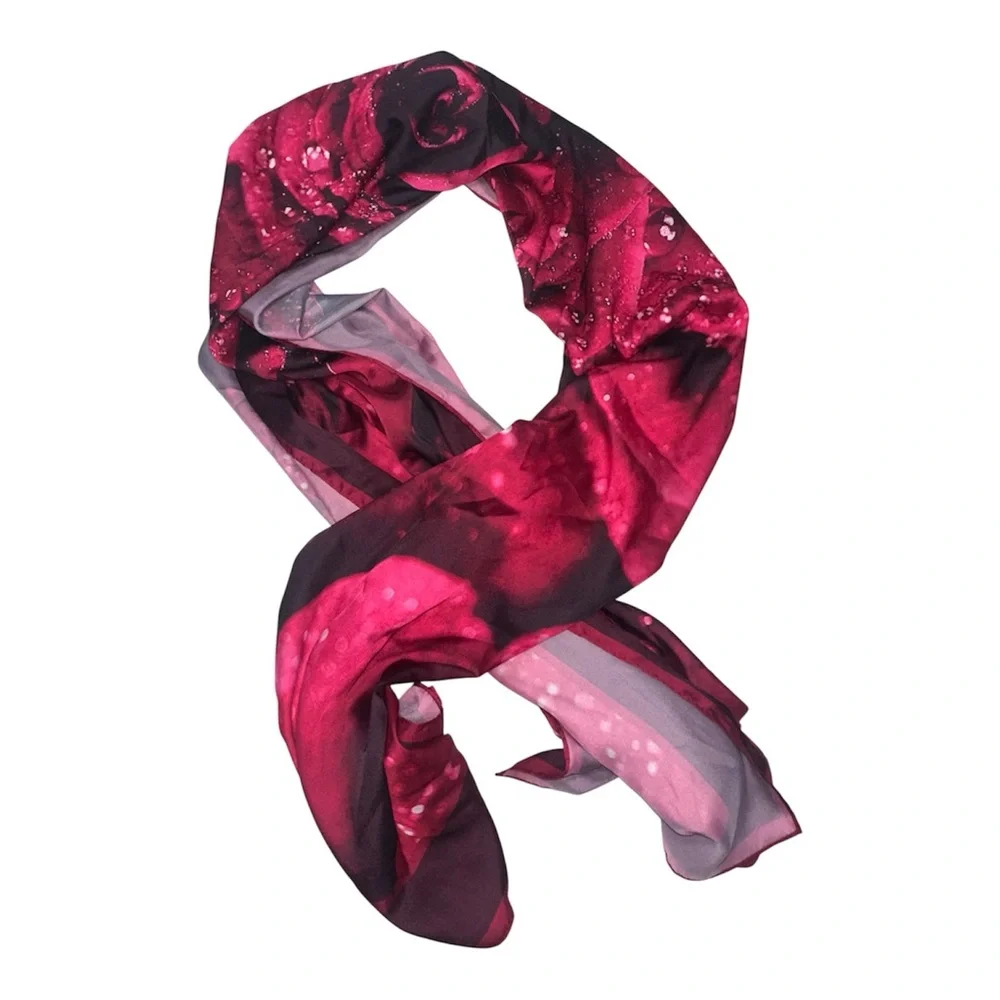 Effy Hemation Pink Dew Drop Rose Satin Scarf Floral Statement Wrap Romantic XL